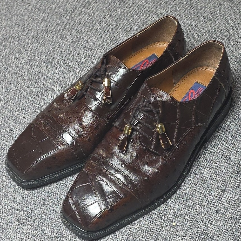GIORGIO BRUTINI Private Collection  Brown Luxury Ostrich Leather Lace Shoe 9.5 M
